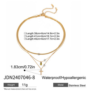 ステンレス304 低ニッケル 水に濡れても錆びにくい 18Kゴールドメッキ ネックレス クロス ジルコニア 誕生石 【YJ03107】