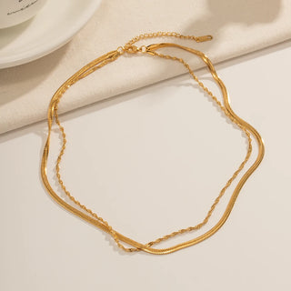 ステンレス304 低ニッケル 水に濡れても錆びにくい 18Kゴールドメッキ ネックレス 2連 チェーン 【YJ01349】