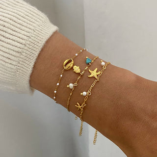 ステンレス304 低ニッケル 水に濡れても錆びにくい 18Kゴールドメッキ ブレスレット 3点セット 【YJ01537】