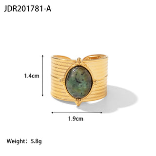 ステンレス304 低ニッケル 水に濡れても錆びにくい 18Kゴールドメッキ リング 天然石風ストーン 【YJ03996】