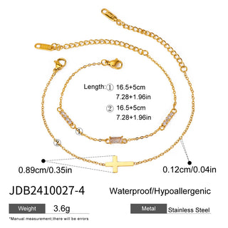 ステンレス304 ニッケルフリー 水に濡れても錆びにくい 18Kゴールドメッキ チェーン ブレスレット クロス ジルコニア 誕生石 2点セット【YJ00074】