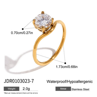 ステンレス304 ニッケルフリー 水に濡れても錆びにくい 18Kゴールドメッキ リング ジルコニア 【YJ00460】