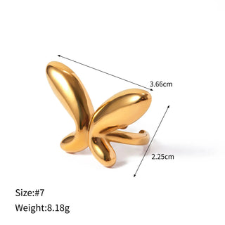 ステンレス304 低ニッケル 水に濡れても錆びにくい 18Kゴールドメッキ リング 蝶々 バタフライ 【YJ02302】
