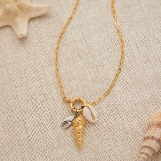 ステンレス304 低ニッケル 水に濡れても錆びにくい 18Kゴールドメッキ ネックレス シェル 貝殻 【YJ01497】