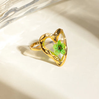 ステンレス304 低ニッケル 水に濡れても錆びにくい 18Kゴールドメッキ リング ハート フラワー 花 レジン【YJ03930】