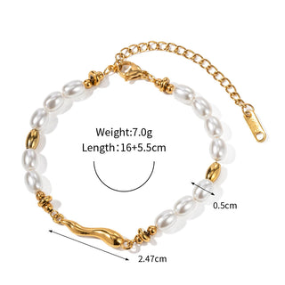 ステンレス304 低ニッケル 水に濡れても錆びにくい 18Kゴールドメッキ ブレスレット チェーン パール 【YJ03977】