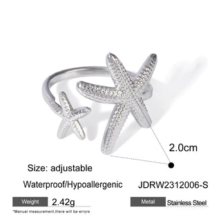 ステンレス304 低ニッケル 水に濡れても錆びにくい 18Kゴールドメッキ リング ヒトデ 【YJ03208】