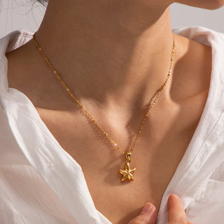 ステンレス304 ニッケルフリー 水に濡れても錆びにくい 18Kゴールドメッキ チャンキー ネックレス ヒトデ 【YJ00336】