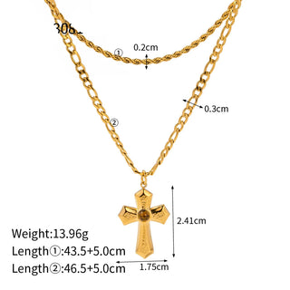 ステンレス304 低ニッケル 水に濡れても錆びにくい 18Kゴールドメッキ ネックレス 2連 クロス 【YJ03442】