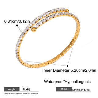 ステンレス304 ニッケルフリー 水に濡れても錆びにくい 18Kゴールドメッキ ブレスレット バングル ジルコニア【YJ00731】