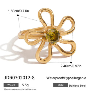 ステンレス304 ニッケルフリー 水に濡れても錆びにくい 18Kゴールドメッキ リング フラワー 花 ジルコニア 【YJ00936】