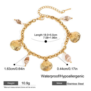 ステンレス304 低ニッケル 水に濡れても錆びにくい 18Kゴールドメッキ ブレスレット チャーム シェル 貝殻 【YJ01947】