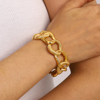 ステンレス304 低ニッケル 水に濡れても錆びにくい 18Kゴールドメッキ ブレスレット チェーン バングル 【YJ02733】