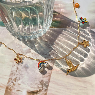 ステンレス304 ニッケルフリー 水に濡れても錆びにくい 18Kゴールドメッキ チャーム ネックレス フラワー 花 蝶々 バタフライ 鳥 【YJ00419】