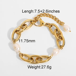 ステンレス304 ニッケルフリー 水に濡れても錆びにくい 18Kゴールドメッキ パール ブレスレット チェーン【YJ00503】