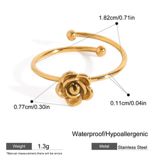 ステンレス304 低ニッケル 水に濡れても錆びにくい 18Kゴールドメッキ リング 花 フラワー 薔薇 ローズ【YJ02705】