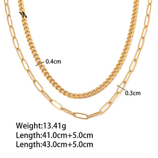 ステンレス304 低ニッケル 水に濡れても錆びにくい 18Kゴールドメッキ ネックレス 2連 【YJ01821】