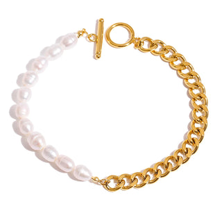 ステンレス304 低ニッケル 水に濡れても錆びにくい 18Kゴールドメッキ アンクレット チェーン パール 【YJ02475】