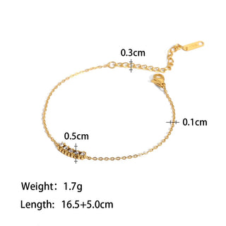ステンレス304 低ニッケル 水に濡れても錆びにくい 18Kゴールドメッキ ブレスレット チェーン ジルコニア 【YJ01750】