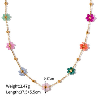 ステンレス304 ニッケルフリー 水に濡れても錆びにくい 18Kゴールドメッキ ネックレス フラワー 花 ビーズ【YJ00863】
