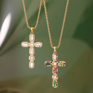 ステンレス304 低ニッケル 水に濡れても錆びにくい 18Kゴールドメッキ ネックレス クロス 【YJ01618】