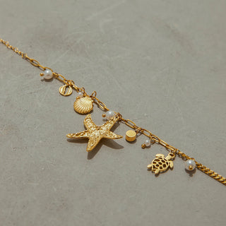 ステンレス304 ニッケルフリー 水に濡れても錆びにくい 18Kゴールドメッキ ネックレス ヒトデ シェル 貝殻 【YJ00067】