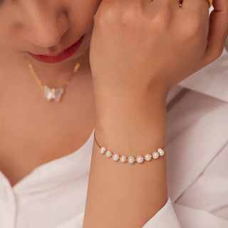 ステンレス304 低ニッケル 水に濡れても錆びにくい 18Kゴールドメッキ ブレスレット チェーン バロックパール 【YJ01759】