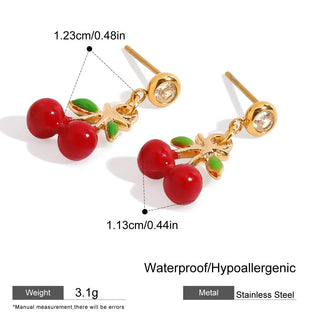 ステンレス304 低ニッケル 水に濡れても錆びにくい 18Kゴールドメッキ ピアス さくらんぼ チェリー【YJ02645】