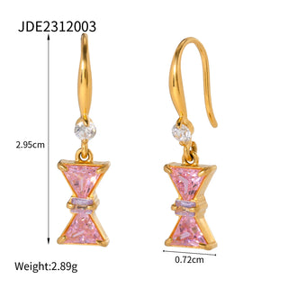 ステンレス304 低ニッケル 水に濡れても錆びにくい 18Kゴールドメッキ ピアス リボン ジルコニア 【YJ02364】