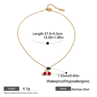 ステンレス304 ニッケルフリー 水に濡れても錆びにくい 18Kゴールドメッキ ネックレス エナメル さくらんぼ チェリー【YJ00518】