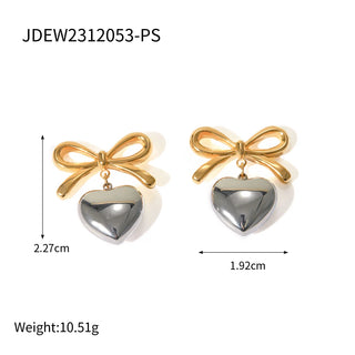 ステンレス304 低ニッケル 水に濡れても錆びにくい 18Kゴールドメッキ ピアス ハート リボン 【YJ01339】