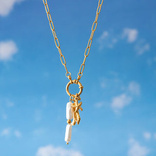 ステンレス304 ニッケルフリー 水に濡れても錆びにくい 18Kゴールドメッキ ネックレス ヒトデ パール 【YJ00721】