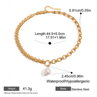 ステンレス304 ニッケルフリー 水に濡れても錆びにくい 18Kゴールドメッキ チェーン パール ネックレス【YJ00628】