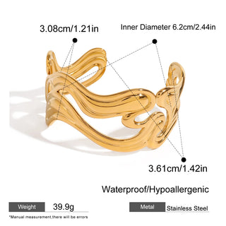 ステンレス304 低ニッケル 水に濡れても錆びにくい 18Kゴールドメッキ ブレスレット バングル ウェーブ【YJ03206】