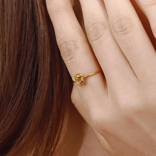 ステンレス304 低ニッケル 水に濡れても錆びにくい 18Kゴールドメッキ リング 花 フラワー 薔薇 ローズ【YJ02705】