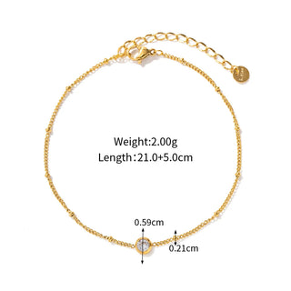 ステンレス304 低ニッケル 水に濡れても錆びにくい 18Kゴールドメッキ アンクレット チェーン ジルコニア 【YJ02170】