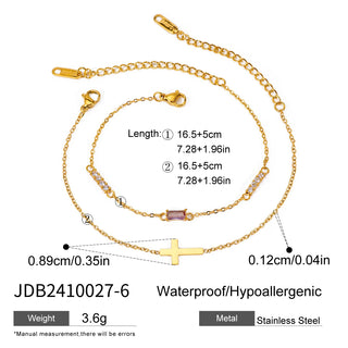 ステンレス304 低ニッケル 水に濡れても錆びにくい 18Kゴールドメッキ ブレスレット チャーム クロス 誕生石 【YJ02774】