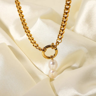 ステンレス304 低ニッケル 水に濡れても錆びにくい 18Kゴールドメッキ ネックレス スネークチェーン バロックパール 【YJ01583】