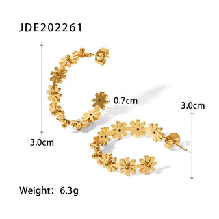 ステンレス304 低ニッケル 水に濡れても錆びにくい 18Kゴールドメッキ ピアス フープ フラワー 花 【YJ01458】