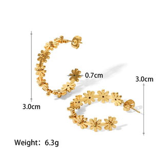 ステンレス304 低ニッケル 水に濡れても錆びにくい 18Kゴールドメッキ ピアス フープ フラワー 花 【YJ01713】