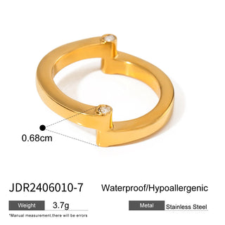 ステンレス304 低ニッケル 水に濡れても錆びにくい 18Kゴールドメッキ リング ジルコニア 【YJ03697】