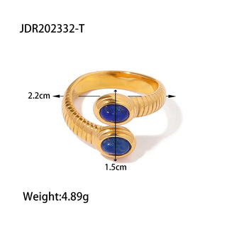 ステンレス304 低ニッケル 水に濡れても錆びにくい 18Kゴールドメッキ リング 蛇 ヘビ スネーク ターコイズ 【YJ03483】