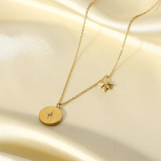 ステンレス304 低ニッケル 水に濡れても錆びにくい 18Kゴールドメッキ ネックレス コイン 【YJ01702】