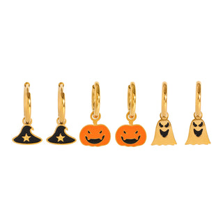 ステンレス304 低ニッケル 水に濡れても錆びにくい 18Kゴールドメッキ ピアス ハロウィン 3点セット【YJ01803】