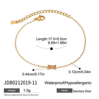 ステンレス304 低ニッケル 水に濡れても錆びにくい 18Kゴールドメッキ ブレスレット スクエア ジルコニア 誕生石 【YJ01991】