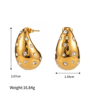 ステンレス304 低ニッケル 水に濡れても錆びにくい 18Kゴールドメッキ ピアス チャンキー ティアドロップ ジルコニア 【YJ02728】
