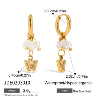 ステンレス304 ニッケルフリー 水に濡れても錆びにくい 18Kゴールドメッキ タッセル ピアス スター 星  蝶々 バタフライ パール 【YJ00413】