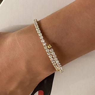 ステンレス304 ニッケルフリー 水に濡れても錆びにくい 18Kゴールドメッキ ブレスレット バングル ジルコニア【YJ00731】