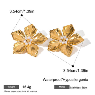 ステンレス304 低ニッケル 水に濡れても錆びにくい 18Kゴールドメッキ ピアス フラワー 花 パール 【YJ03160】