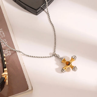 ステンレス304 ニッケルフリー 水に濡れても錆びにくい チェーン ネックレス クロス 天然石風ストーン 【YJ00112】